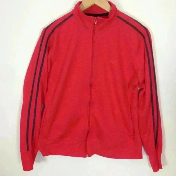 Reebok Women Red Large Full Zip Striped Jacket - Picture 2 of 5
